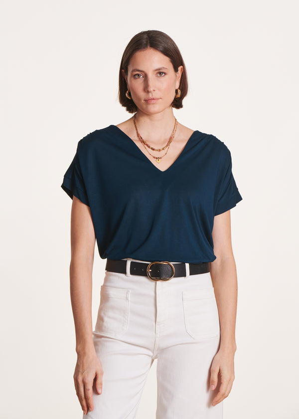 la fée maraboutée T-shirt oversize bleu pétrole manches courtes