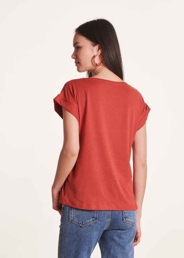 La Fée Maraboutée T-shirt Rouge à Manches Courtes En Lyocell