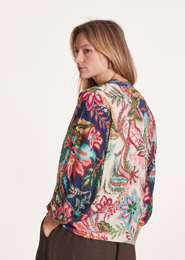 La Fée Maraboutée Top Ample à Imprimé Floral Rose Et Bleu
