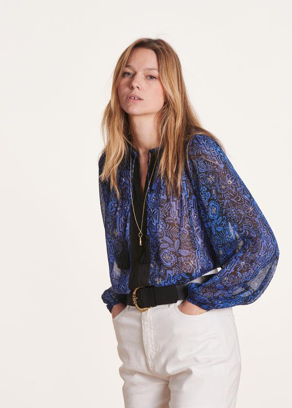 la fée maraboutée Top ample bleu roi imprimé manches longues