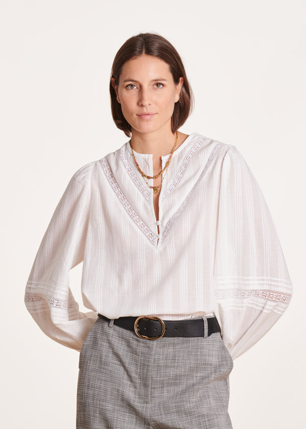 la fée maraboutée Top manches longues blanc en voile de coton biologique