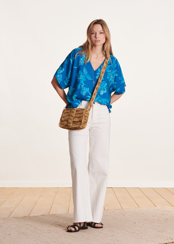 La Fée Maraboutée Top Oversize Bleu à Imprimé Floral