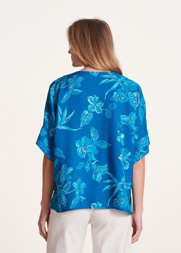 La Fée Maraboutée Top Oversize Bleu à Imprimé Floral