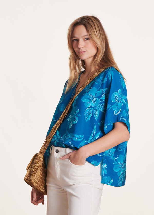 la fée maraboutée Top oversize bleu à imprimé floral