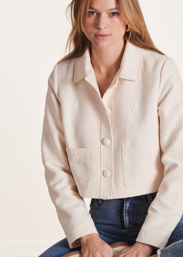 La Fée Maraboutée Veste Courte En Jacquard écru à Col Chemise