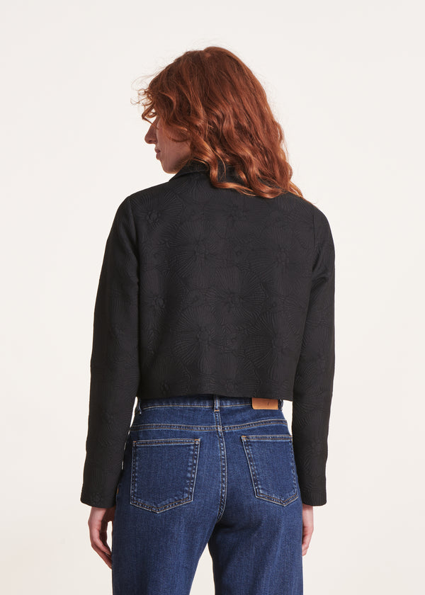 La Fée Maraboutée Veste Courte En Jacquard Noir à Col Chemise