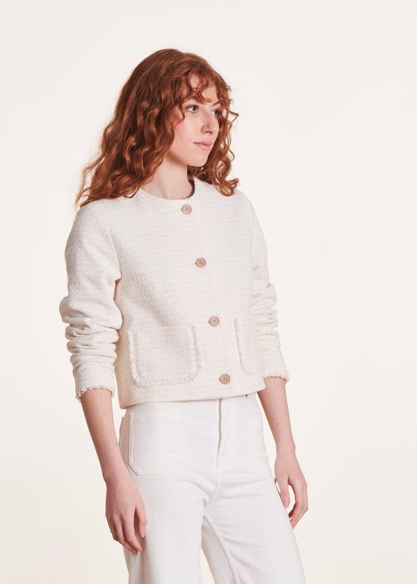 La Fée Maraboutée Veste Courte Et Droite écrue à Col Rond