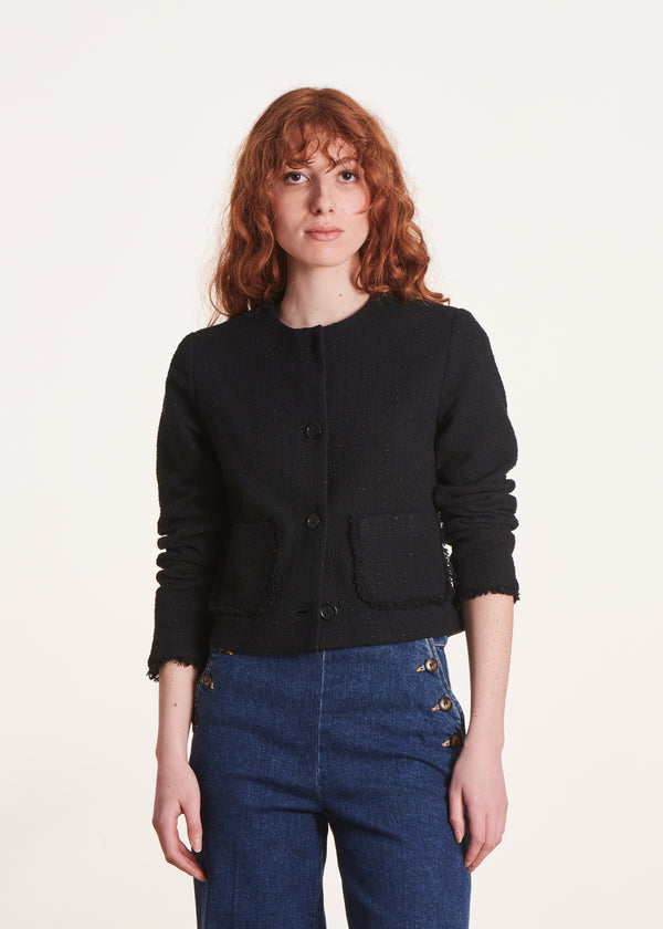 la fée maraboutée Veste courte et droite noire à col rond