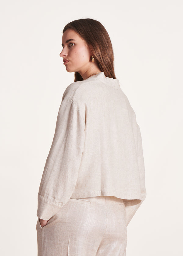 La Fée Maraboutée Veste Courte Kimono Beige Habillée En Lin Irisé