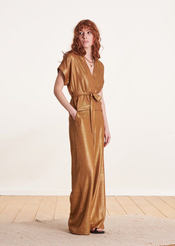 La Fée Maraboutée Veste Kimono Bronze En Lin Foiled