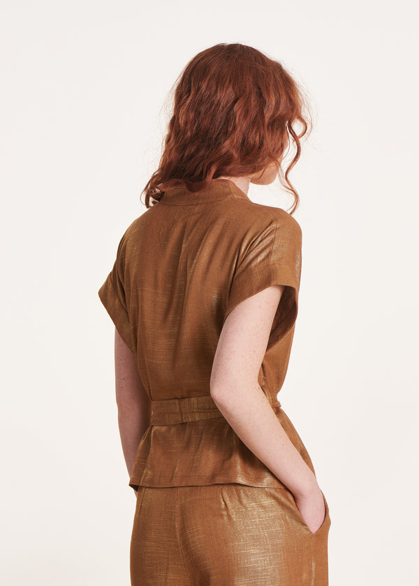 La Fée Maraboutée Veste Kimono Bronze En Lin Foiled