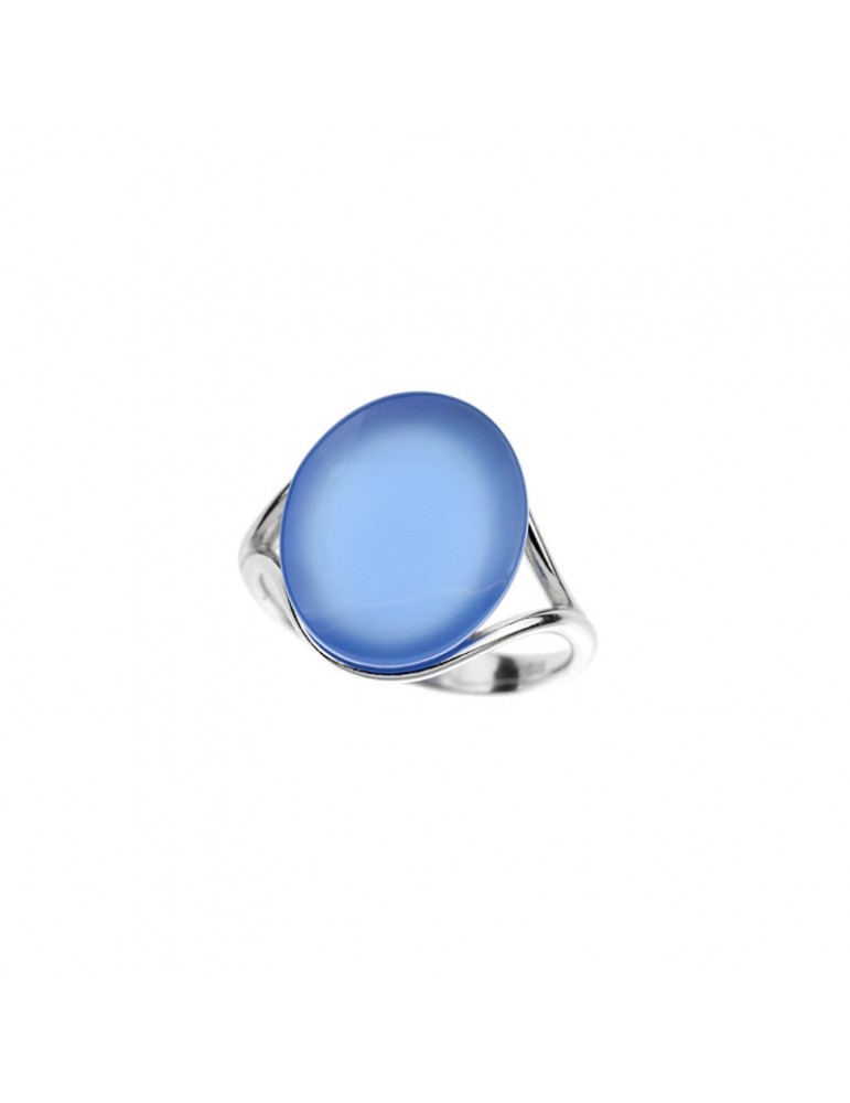 la maison de l'ambre BAGUE AGATE BLEUE ARGENT RHODIE