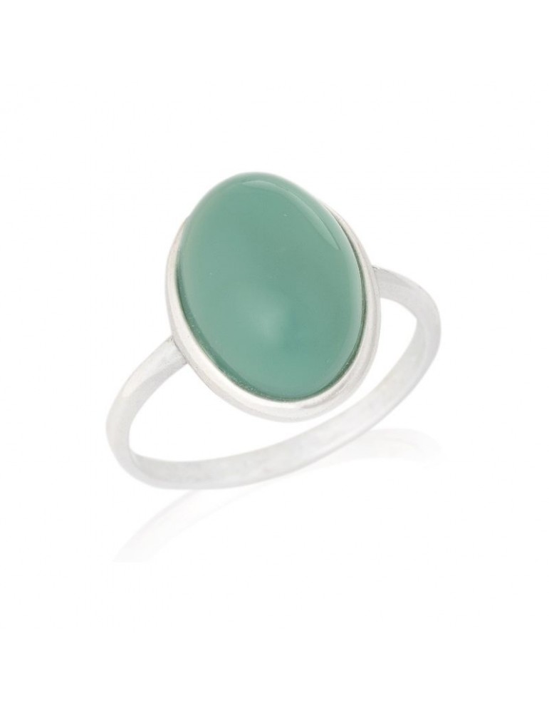 la maison de l'ambre BAGUE AGATE VERTE ARGENT RHODIE