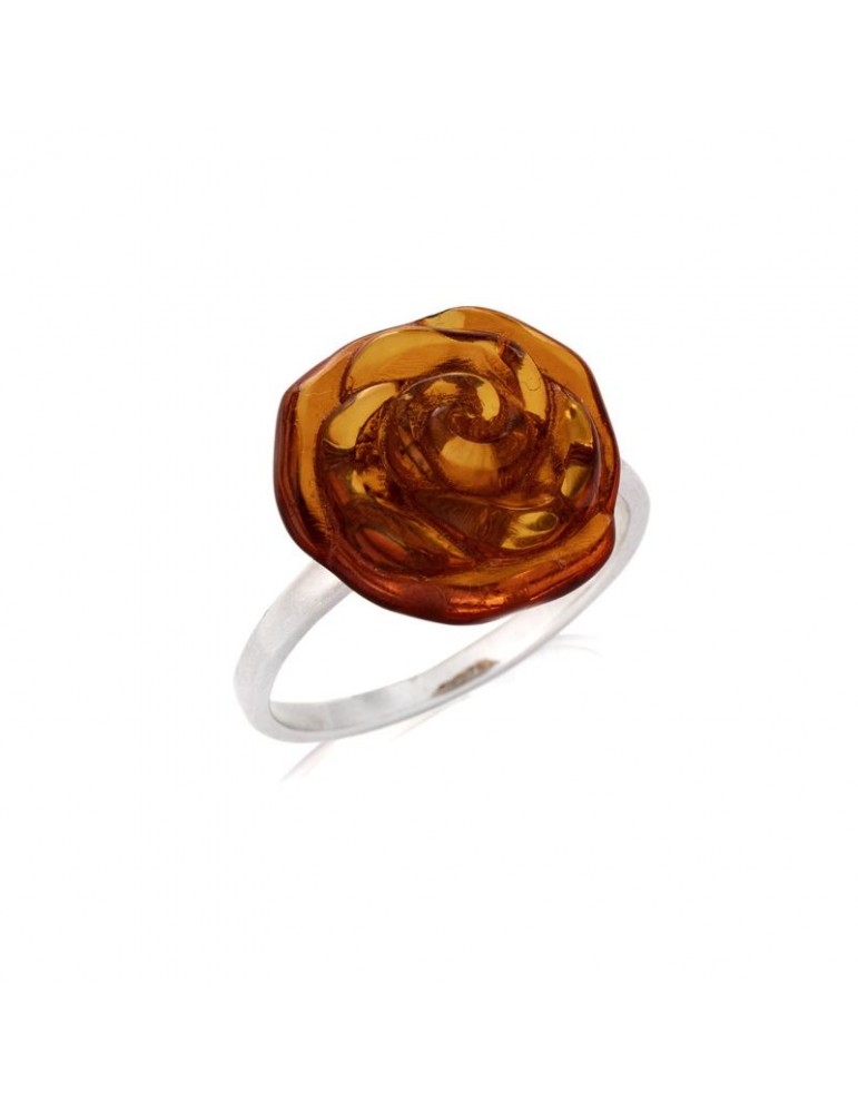 la maison de l'ambre BAGUE AMBRE COGNAC ARGENT RHODIE