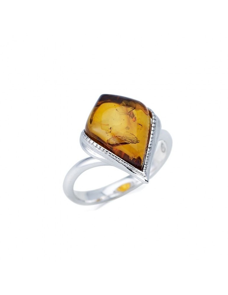 la maison de l'ambre BAGUE AMBRE COGNAC ARGENT RHODIE