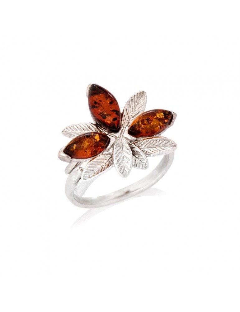 la maison de l'ambre BAGUE AMBRE COGNAC ARGENT RHODIE