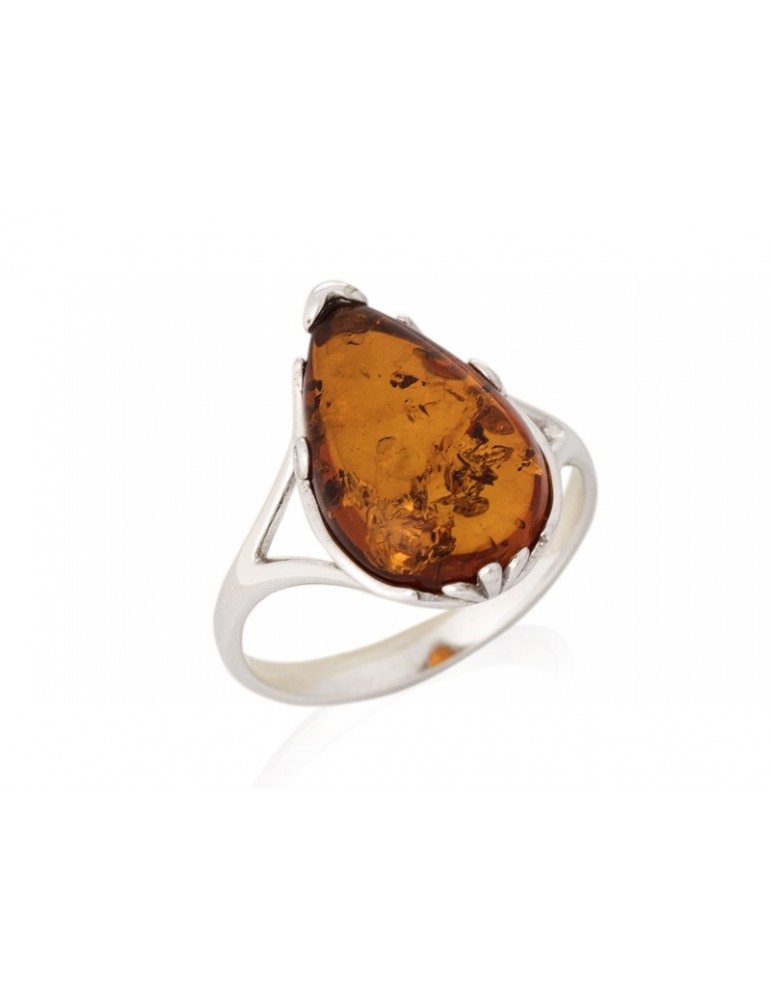 la maison de l'ambre BAGUE ARGENT RHODIE AMBRE COGNAC