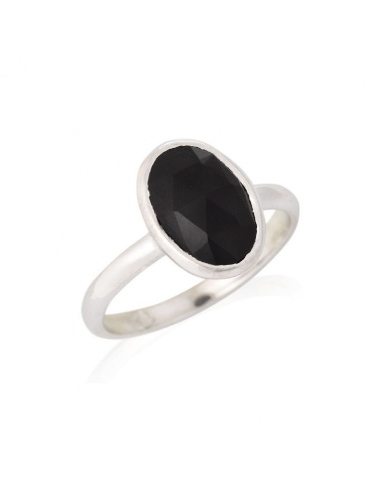 la maison de l'ambre Bague Onyx noire argent rhodie