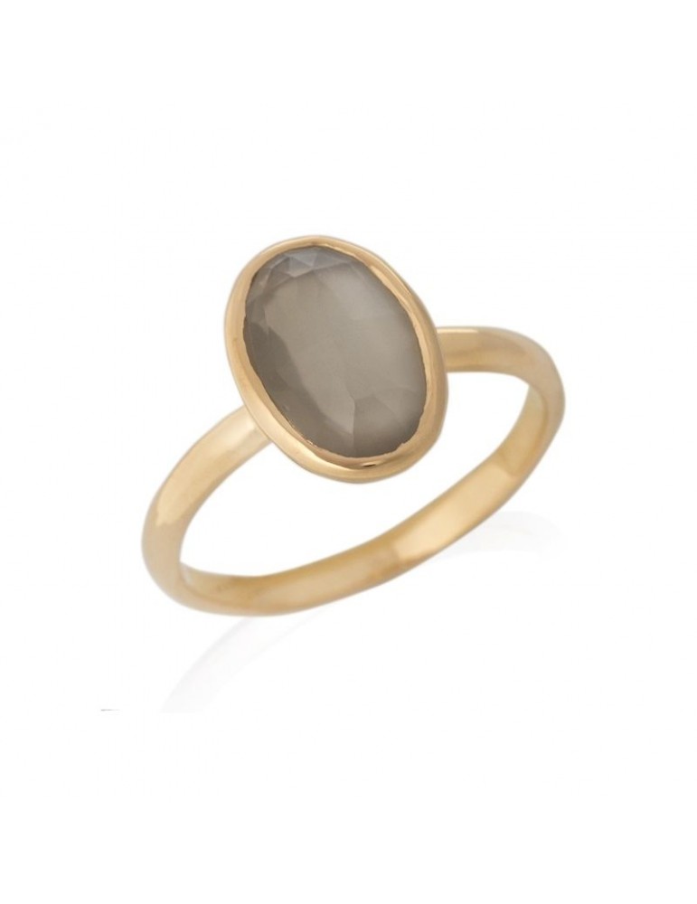 la maison de l'ambre BAGUE PIERRE DE LUNE GRIS ARGENT DORE