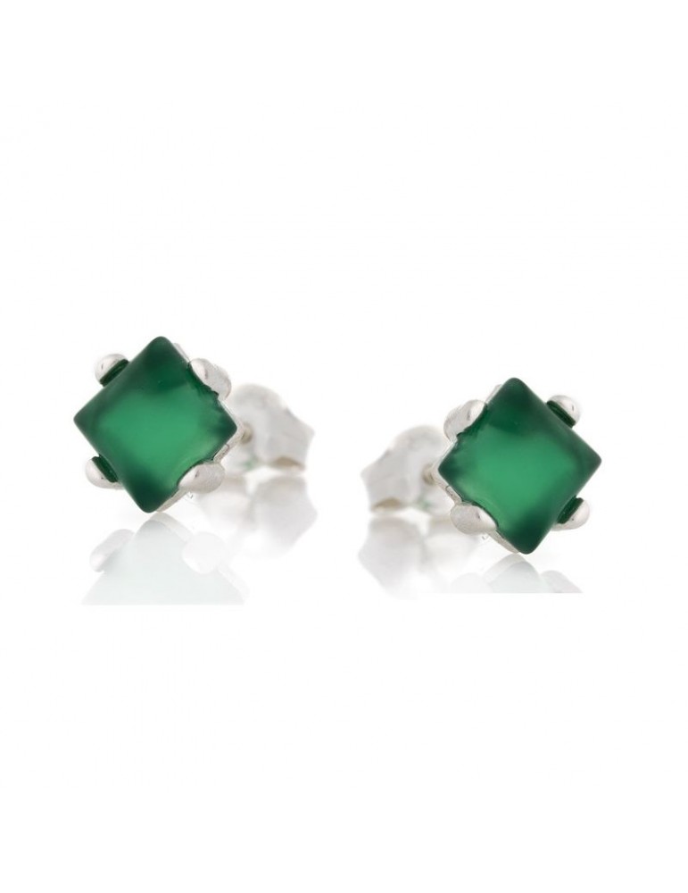 la maison de l'ambre BO AGATE VERTE 6x6 ARGENT RHODIE