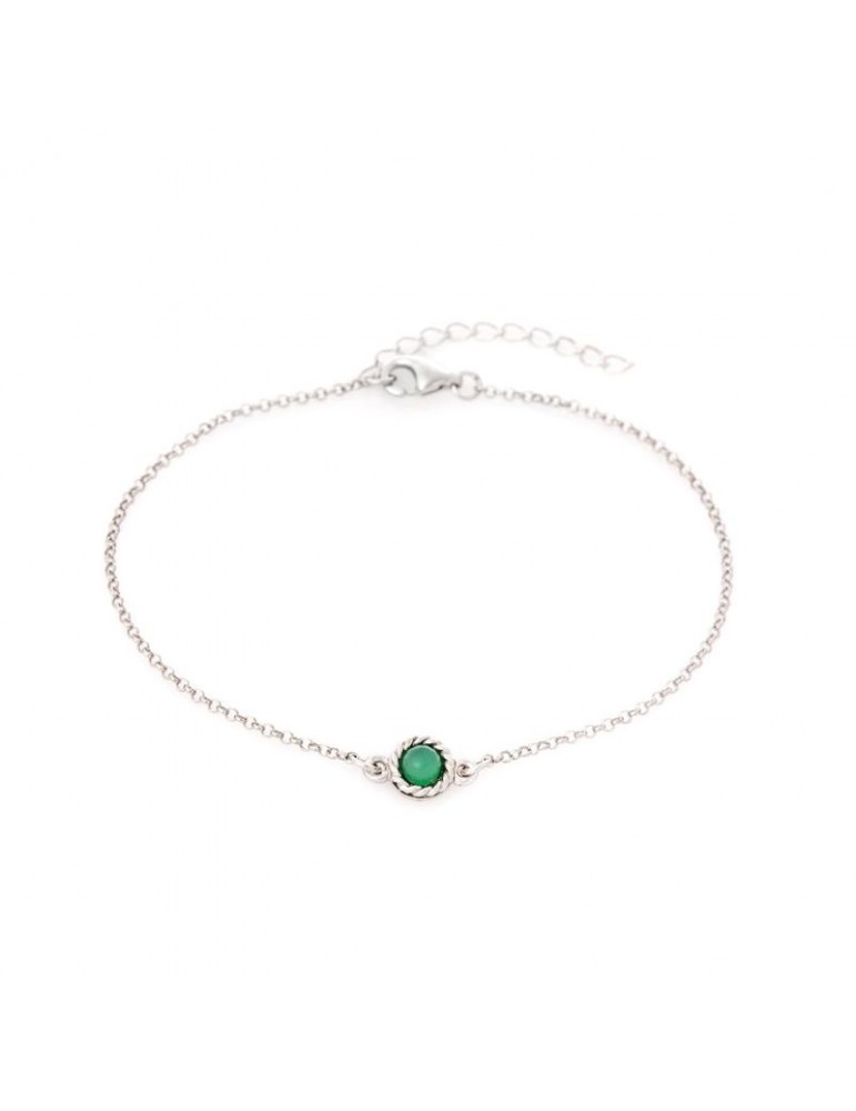 la maison de l'ambre BRACELET AGATE VERTE ARGENT RHODIE