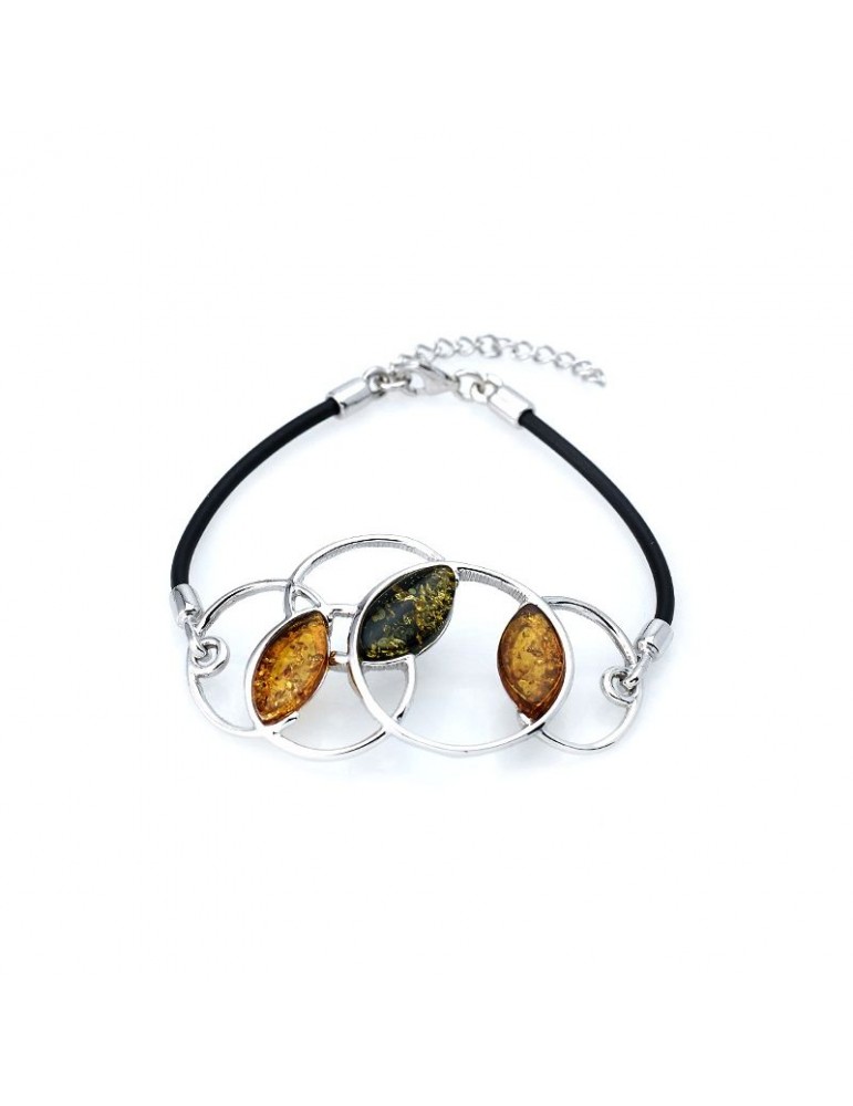 la maison de l'ambre BRACELET AMBRE COGNAC ARGENT RHODIE