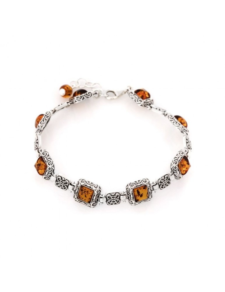 la maison de l'ambre BRACELET AMBRE COGNAC ARGENT RHODIE