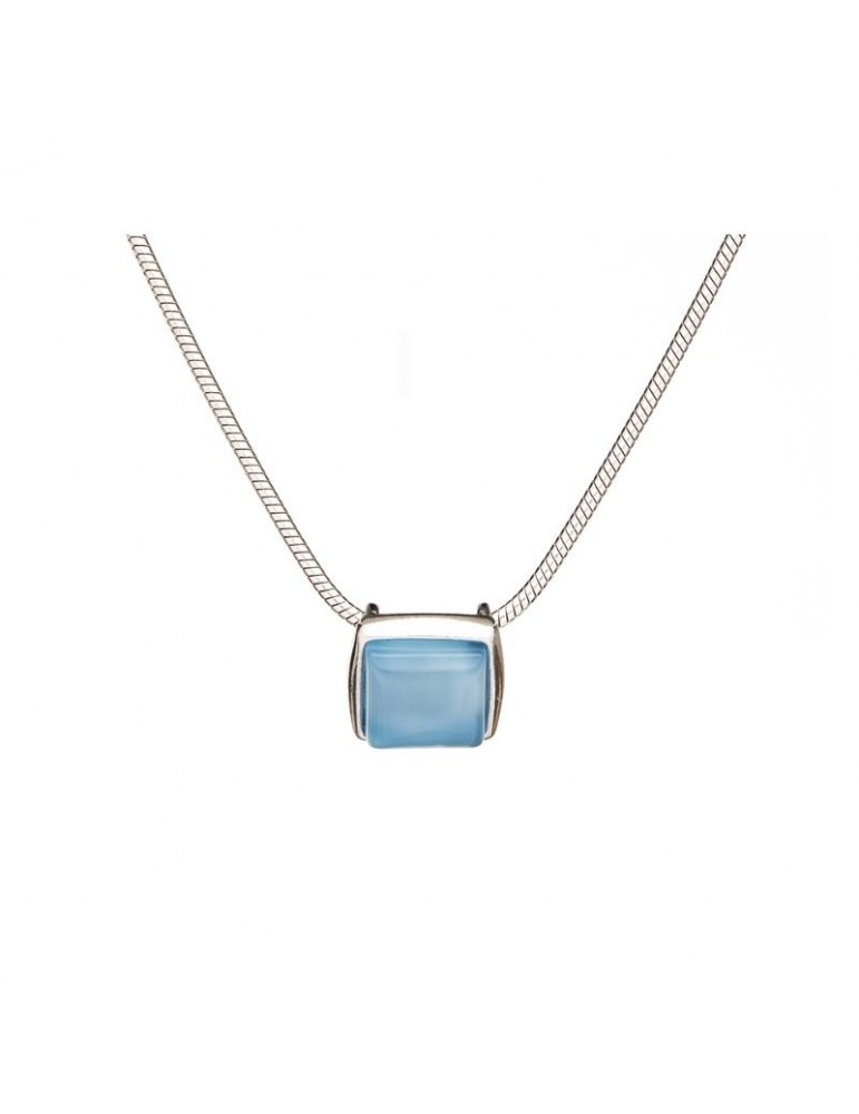 la maison de l'ambre COLLIER AGATE BLEUE ARGENT RHODIE