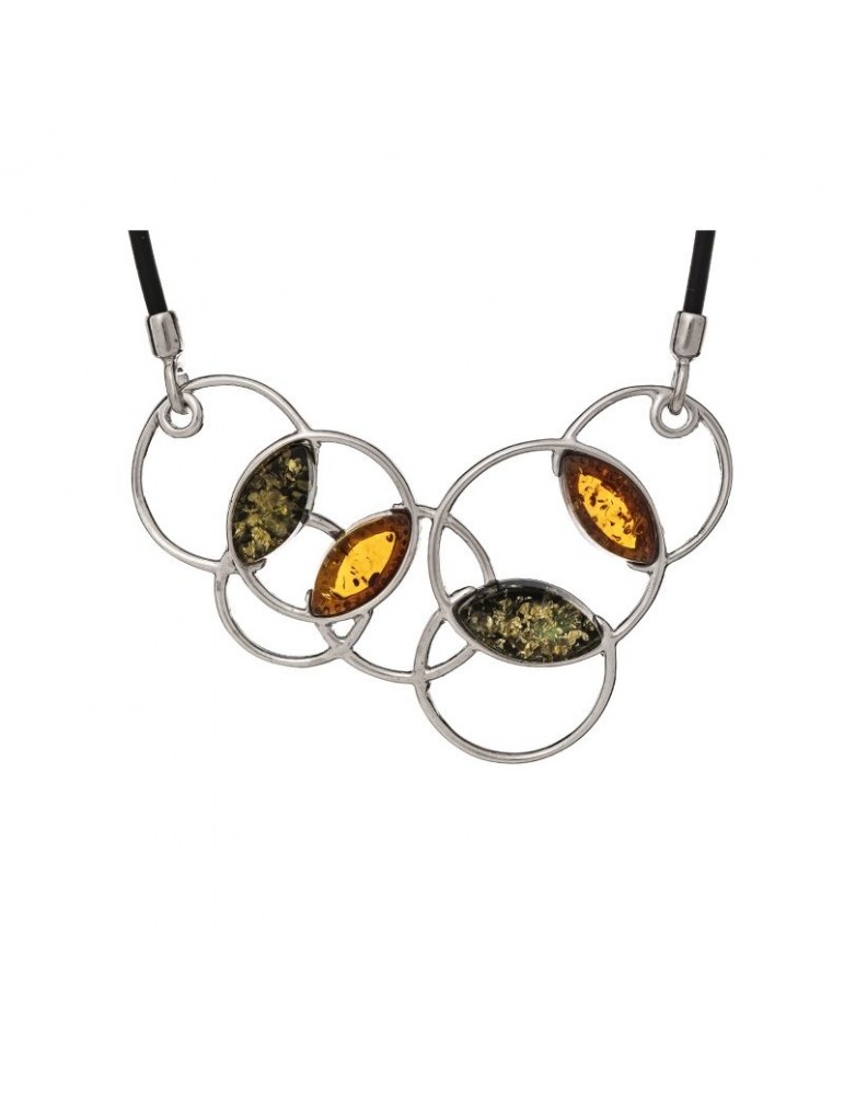 la maison de l'ambre COLLIER AMBRE COGNAC ARGENT RHODIE