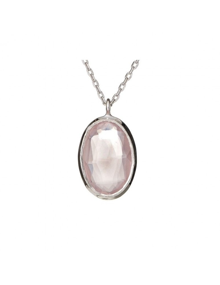 la maison de l'ambre Collier Quartz rose argent rhodie