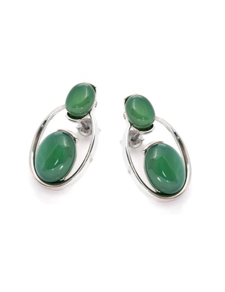 la maison de l'ambre BO AGATE VERTE ARGENT RHODIE