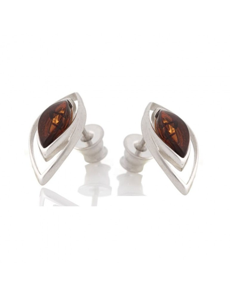 la maison de l'ambre BO ARGENT RHODIE AMBRE COGNAC