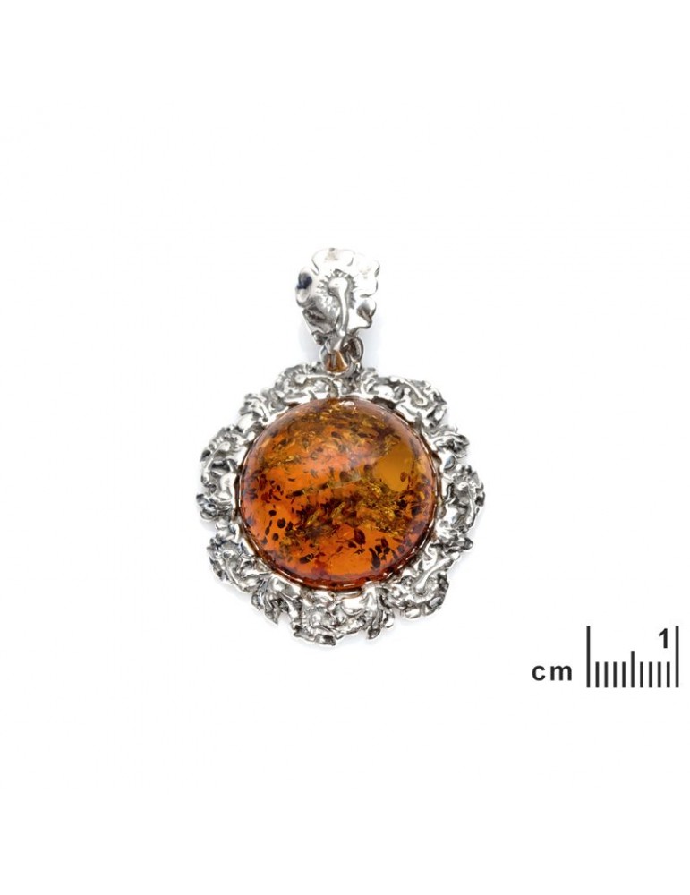 la maison de l'ambre PENDENTIF ARGENT AMBRE COGNAC