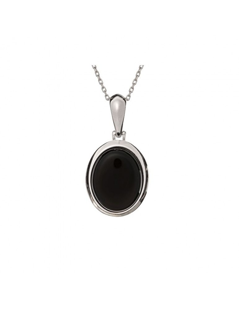 la maison de l'ambre PENDENTIF AGATE NOIRE ARGENT RHODIE