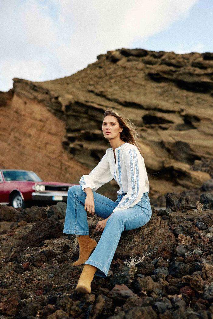 La Petite étoile Blouse Avec Broderie Blanc/bleu - Brielle