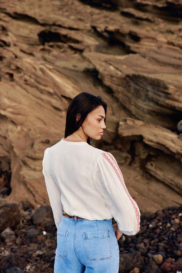 La Petite étoile Blouse Avec Broderie Blanc/orange - Brielle