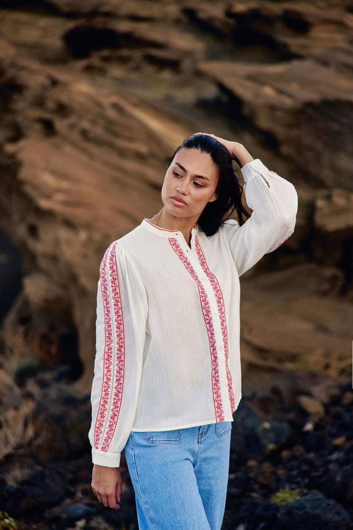 La Petite étoile Blouse Avec Broderie Blanc/orange - Brielle