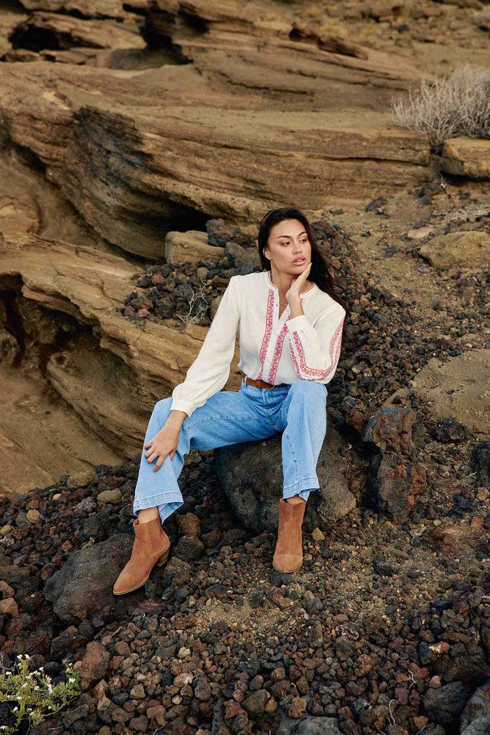 La Petite étoile Blouse Avec Broderie Blanc/orange - Brielle