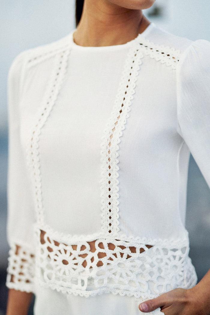 la petite étoile Blouse droite en crochet blanc - Tevy