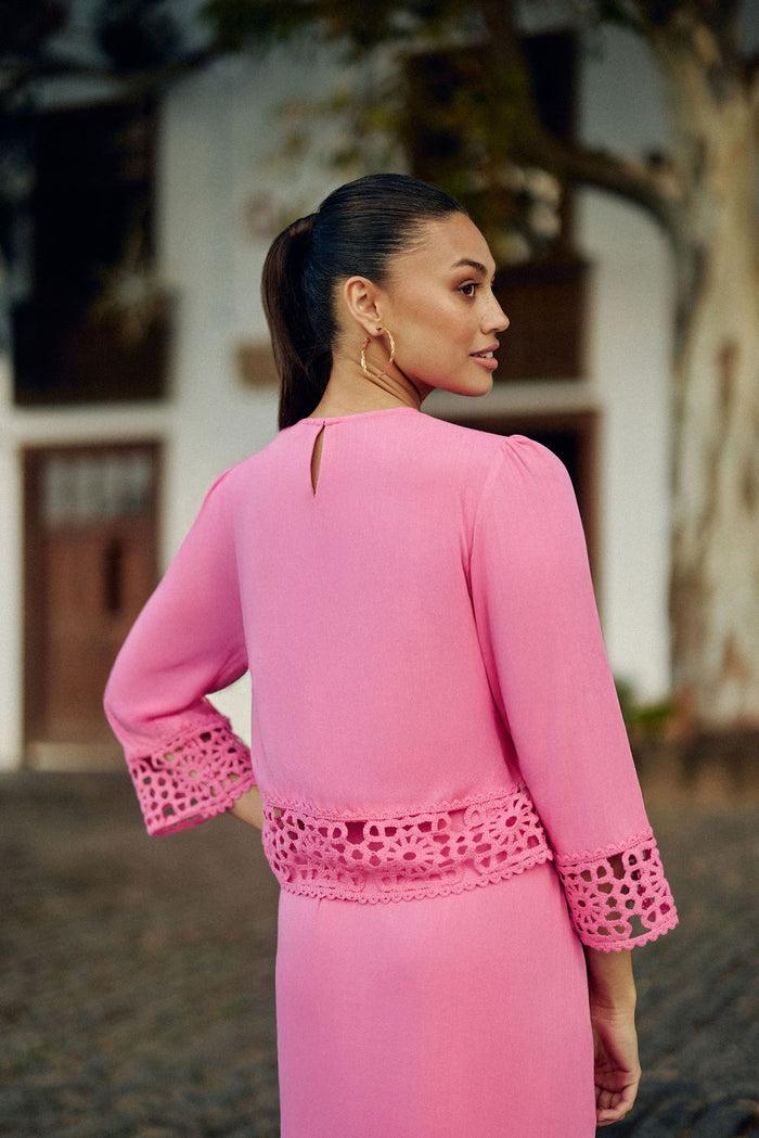 La Petite étoile Blouse Droite En Crochet Rose - Tevy