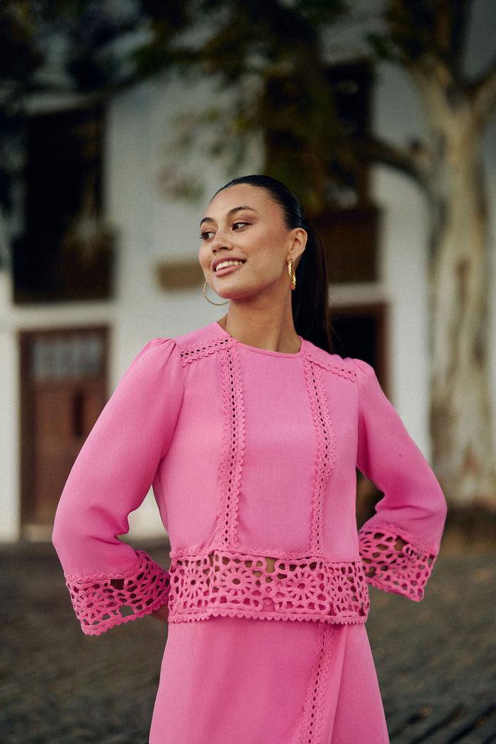 La Petite étoile Blouse Droite En Crochet Rose - Tevy