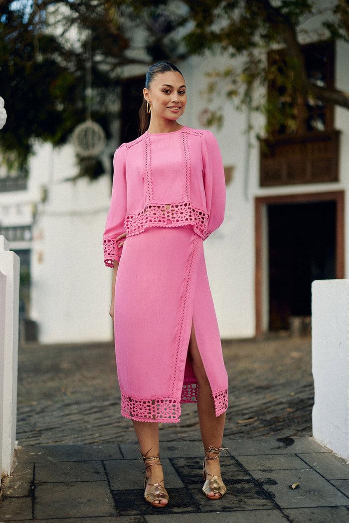 La Petite étoile Blouse Droite En Crochet Rose - Tevy