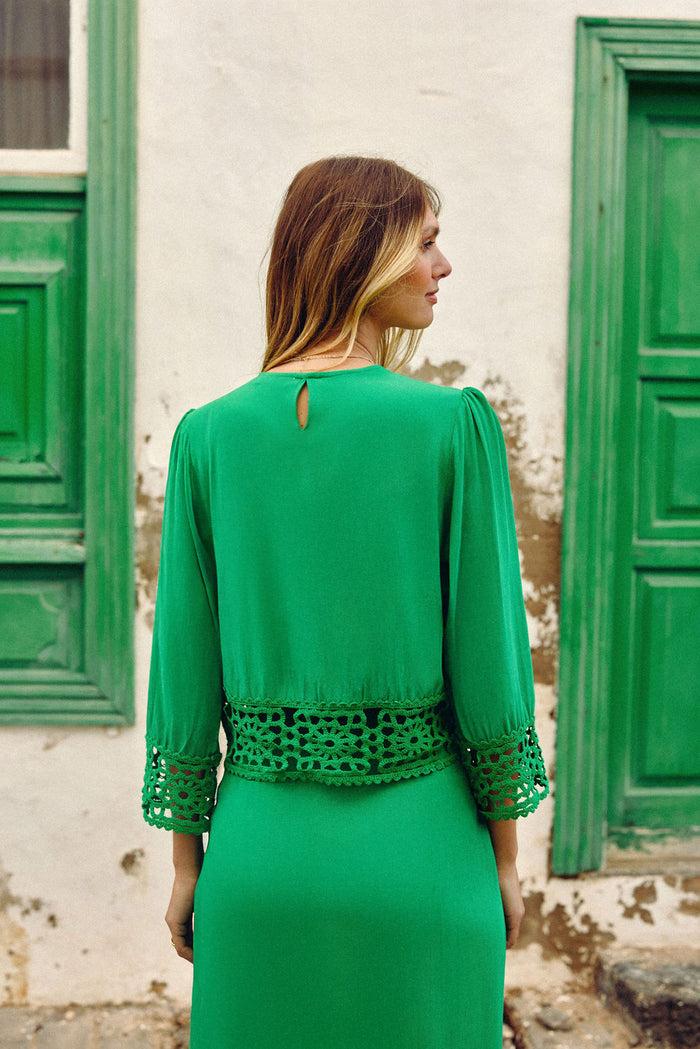 La Petite étoile Blouse Droite En Crochet Vert - Tevy