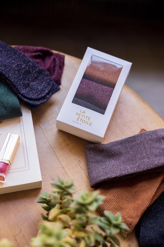 La Petite étoile Chaussettes Pailletées Sparkle - Bordeaux/Camel/Marine