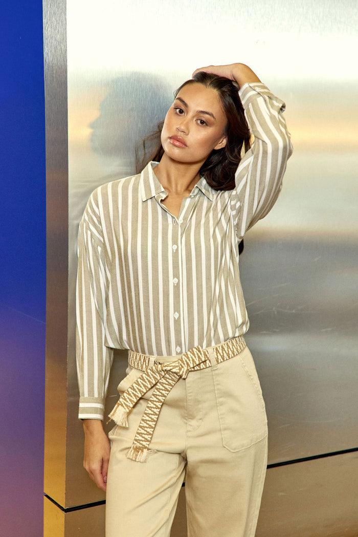 La Petite étoile Chemisier à Rayures Kaki/écru - Clara