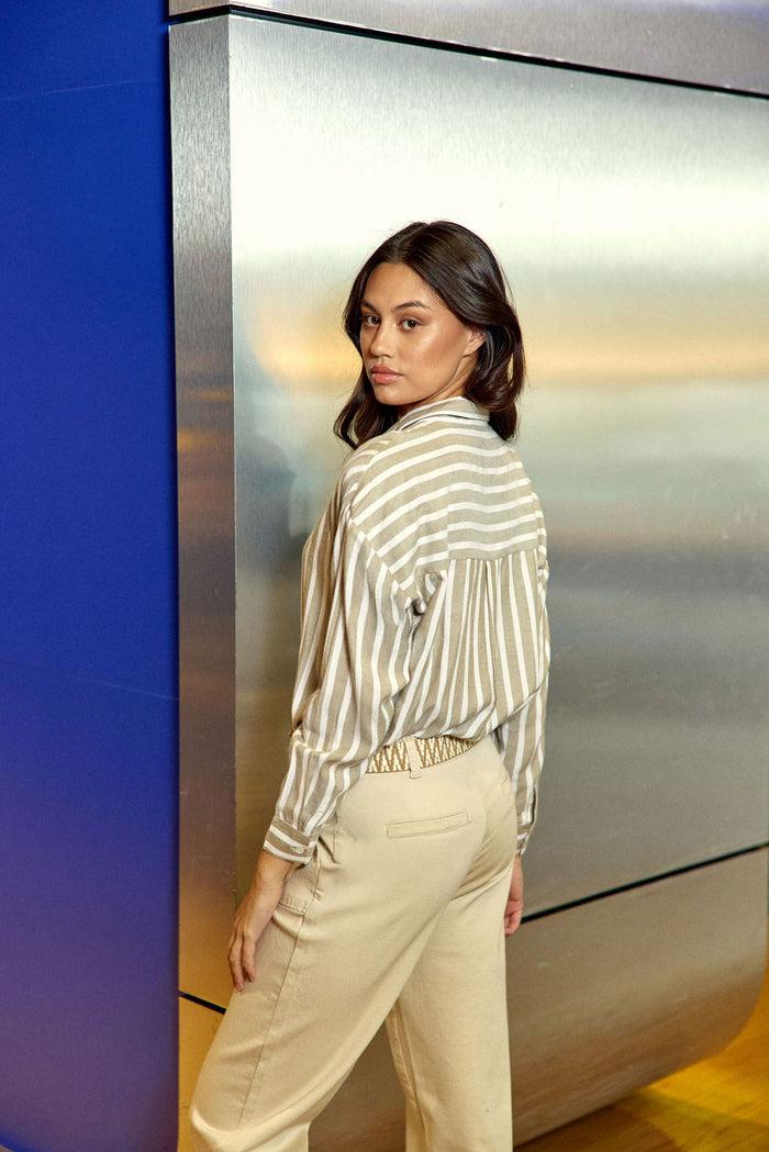 La Petite étoile Chemisier à Rayures Kaki/écru - Clara