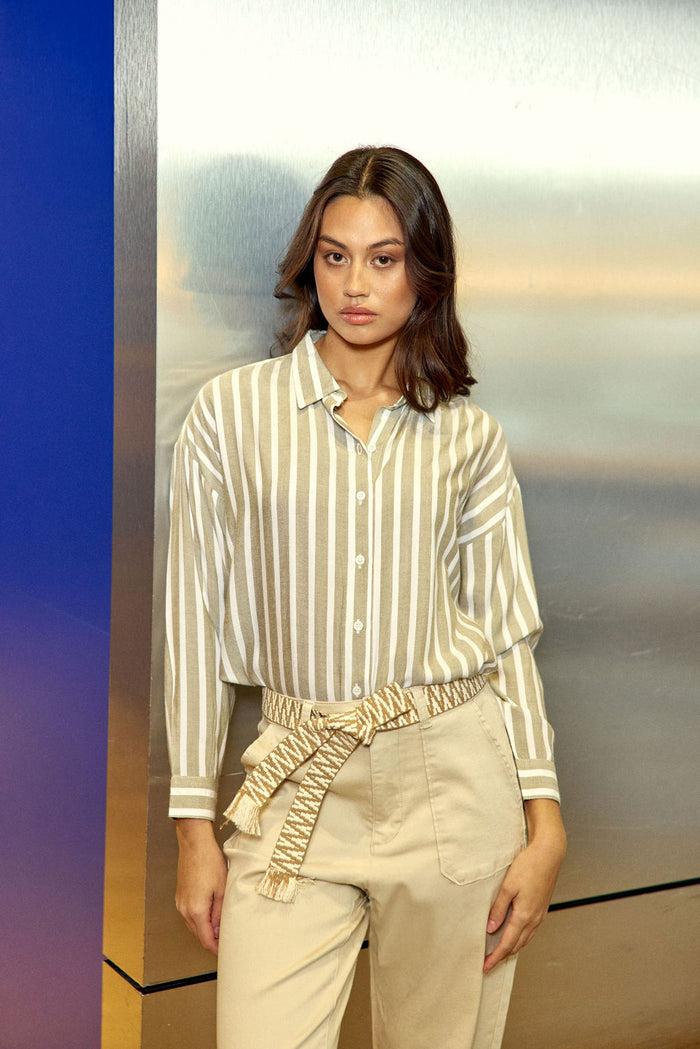 La Petite étoile Chemisier à Rayures Kaki/écru - Clara