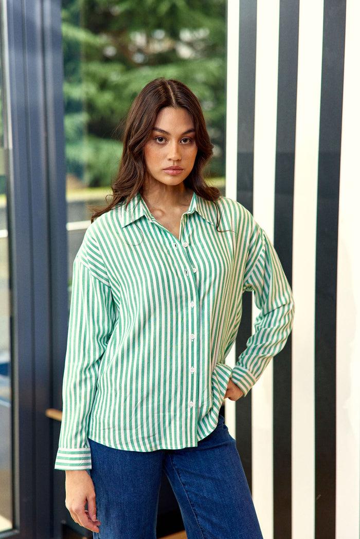 la petite étoile Chemisier à rayures vert/écru - Clara