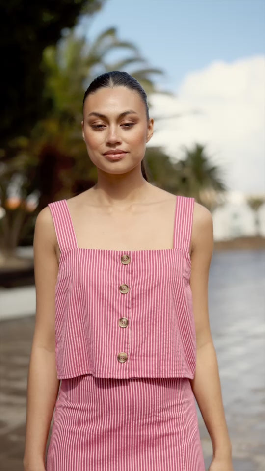 La Petite étoile Débardeur Court à Rayures Rose/écru - Dina