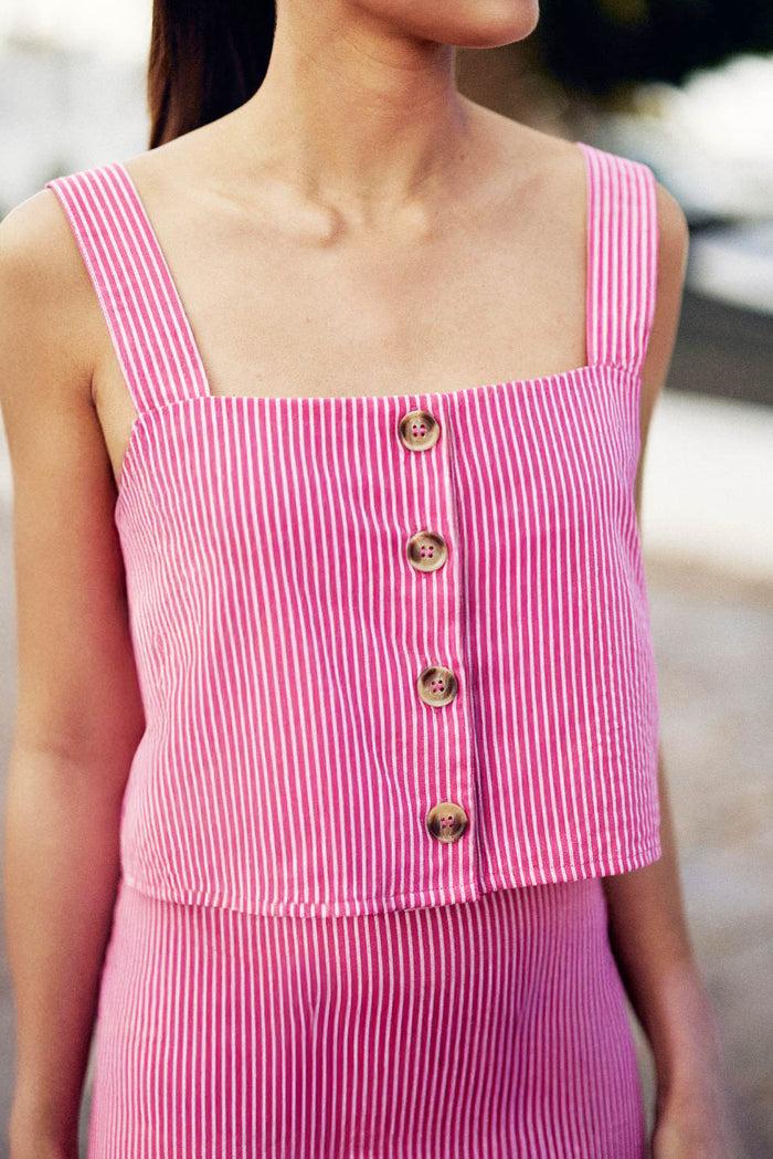 la petite étoile Débardeur court à rayures rose/écru - Dina